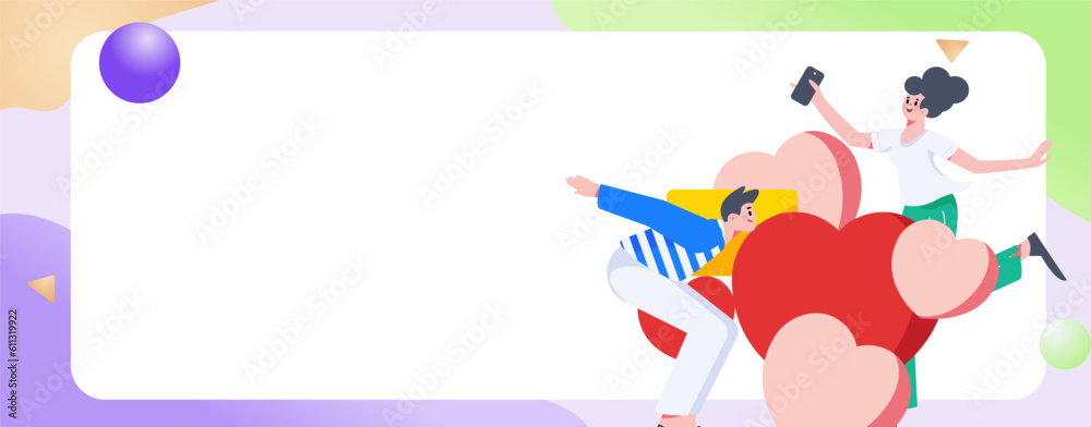 Fototapeta premium Happy Valentine's Day flat character vector concept operation hand drawn illustration 