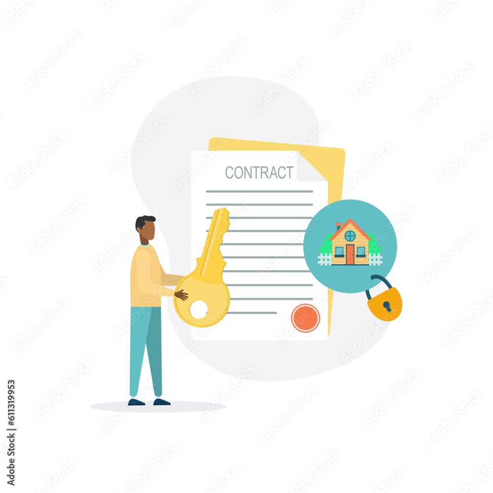 Beautiful home with mortgage application form, loan form. house contract in real estate agent concept. Peren with the key to the house. Vector illustration.
Beautiful home with mortgage application form, loan form. house contract in real estate agent concept. Peren with the key to the house. Vector illustration.