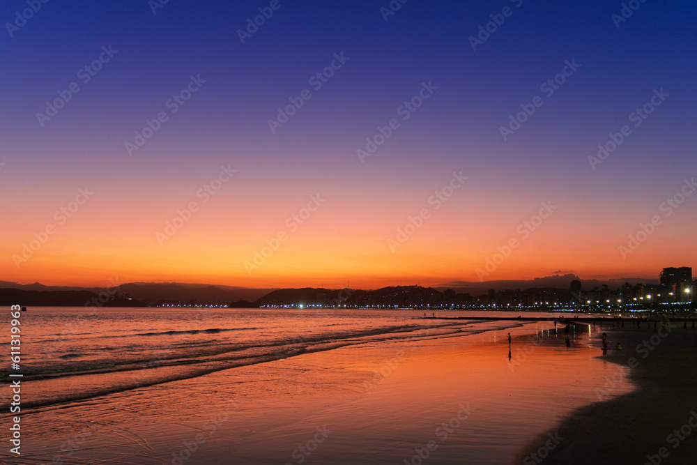 Sunset on Santos beach in autumn