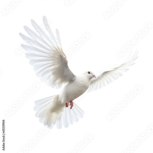 White pigeon flying isolated. Illustration AI Generative.