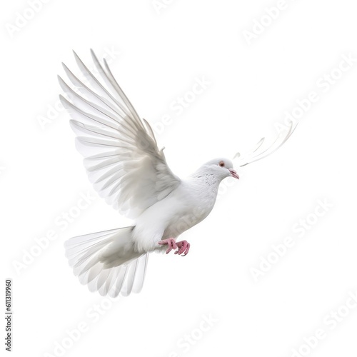 White pigeon flying isolated. Illustration AI Generative.