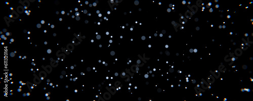 snow falls bokeh isolated on black background. Abstract snowflake bokeh background