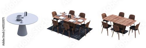 diner table isolated on transparent background  3D illustration  cg render