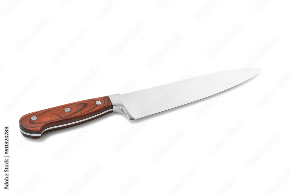 A chef kitchen knife isolated on a white background with soft shadows A chef kitchen knife isolated on a white background with soft shadows