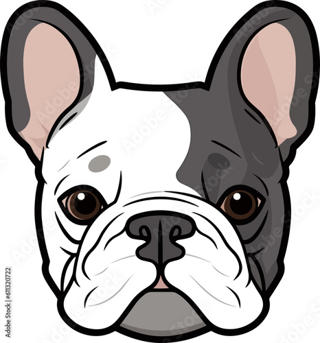 Comic-Cartoon-Zeichnung eines Französischer Bulldogge Kopfes
