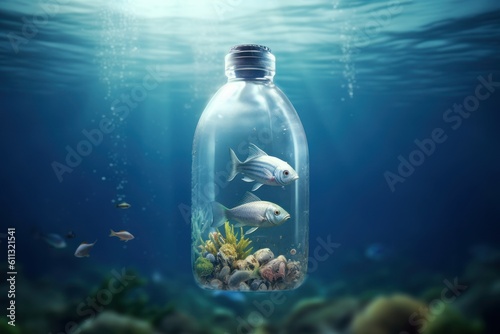 plastic problems a fish inside a plastic bottle generative ai