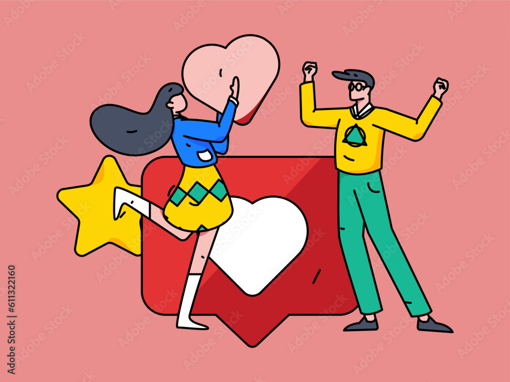 Fototapeta premium Happy Valentine's Day flat character vector concept operation hand drawn illustration 
