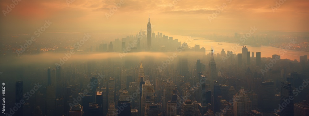 smog in the big city new york horizontal photo banner generative ai