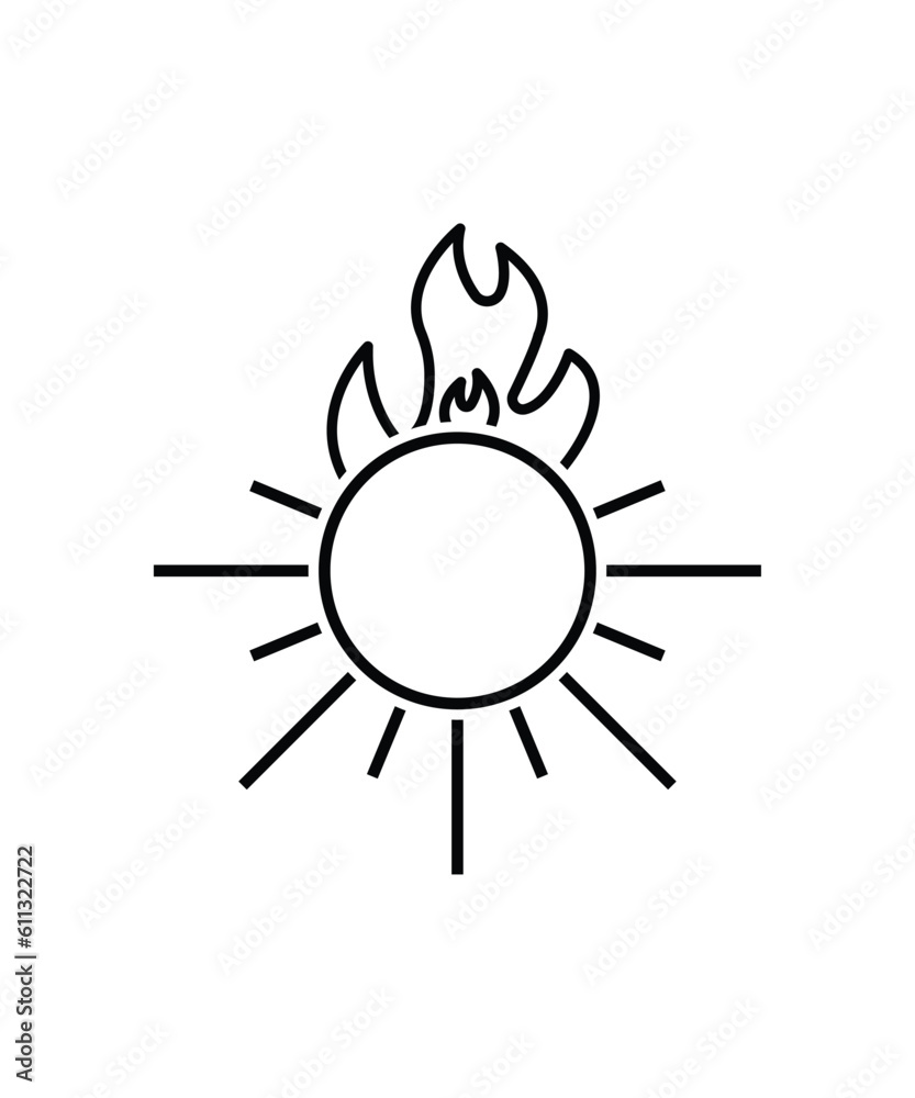 sun with fire icon, vector best line icon.