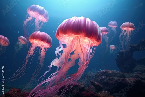 ecology problem medusa jellyfish close-up generative ai 