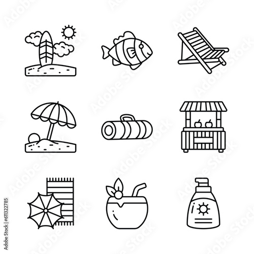 Embrace the warmth and relaxation of summer with a charming collection of icons that evoke beachside bliss