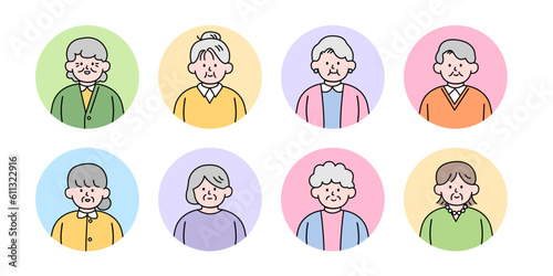 An elderly people avatar, with pastel colors, in a simple style vector illustration.
