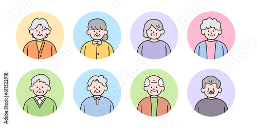 An elderly people avatar, with pastel colors, in a simple style vector illustration. 