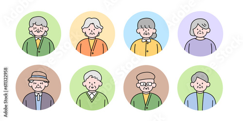 An elderly people avatar, with pastel colors, in a simple style vector illustration.
