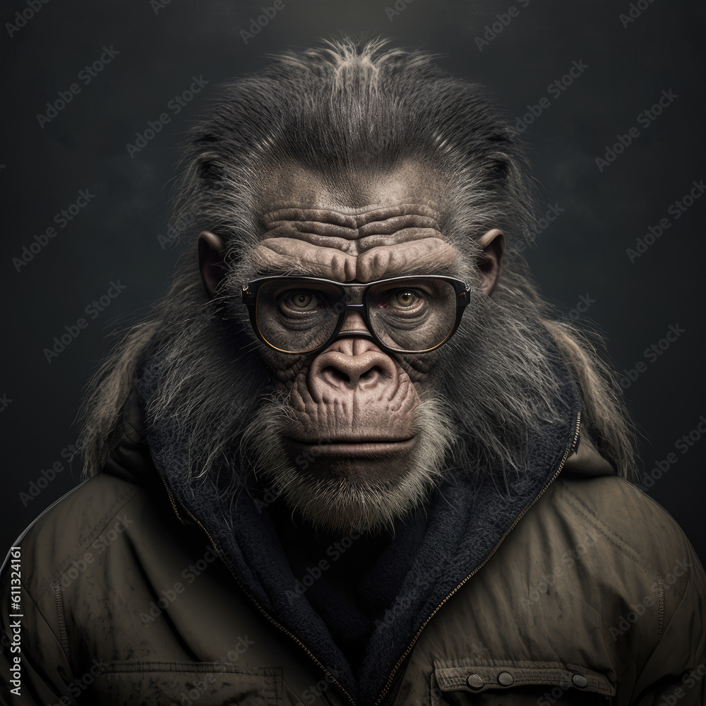 chimpanzee with glasses posing Generative AI chimpanzee with glasses posing Generative AI
