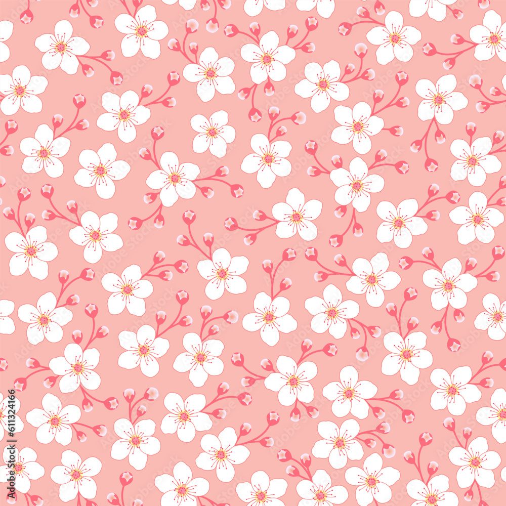 Sakura Floral Print. Cherry blossom seamless pattern. good for fabric, kimono, summer spring dress, wallpaper, background, fashion design, textile, clothing.