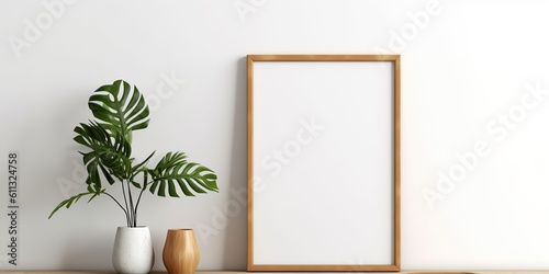 AI Generated. AI Generative. Vintage retro cozy white room home decoration wood poster frame. Graphic Art