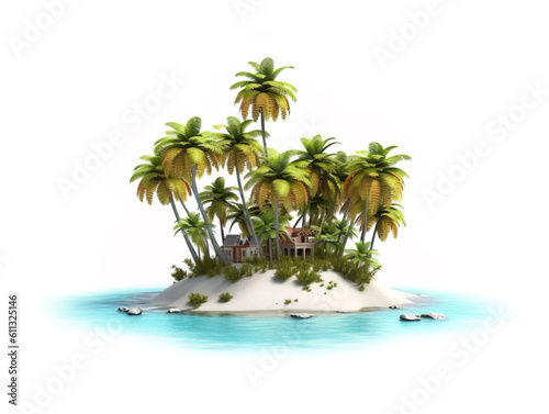 Tropical island with trees Travel summer holiday vacation idea concept  isolated on white background  image ai generate