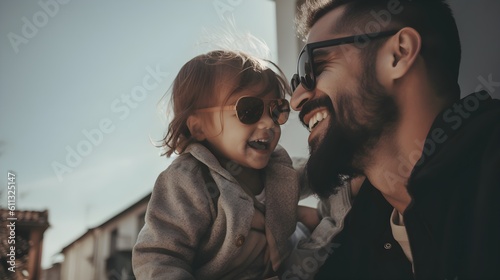 Fictional Persons. Wholesome joy, genuine moment captured in a beautiful photo of father and child