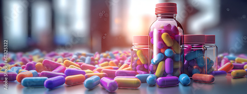 pharma products blurred shots. Generative AI.