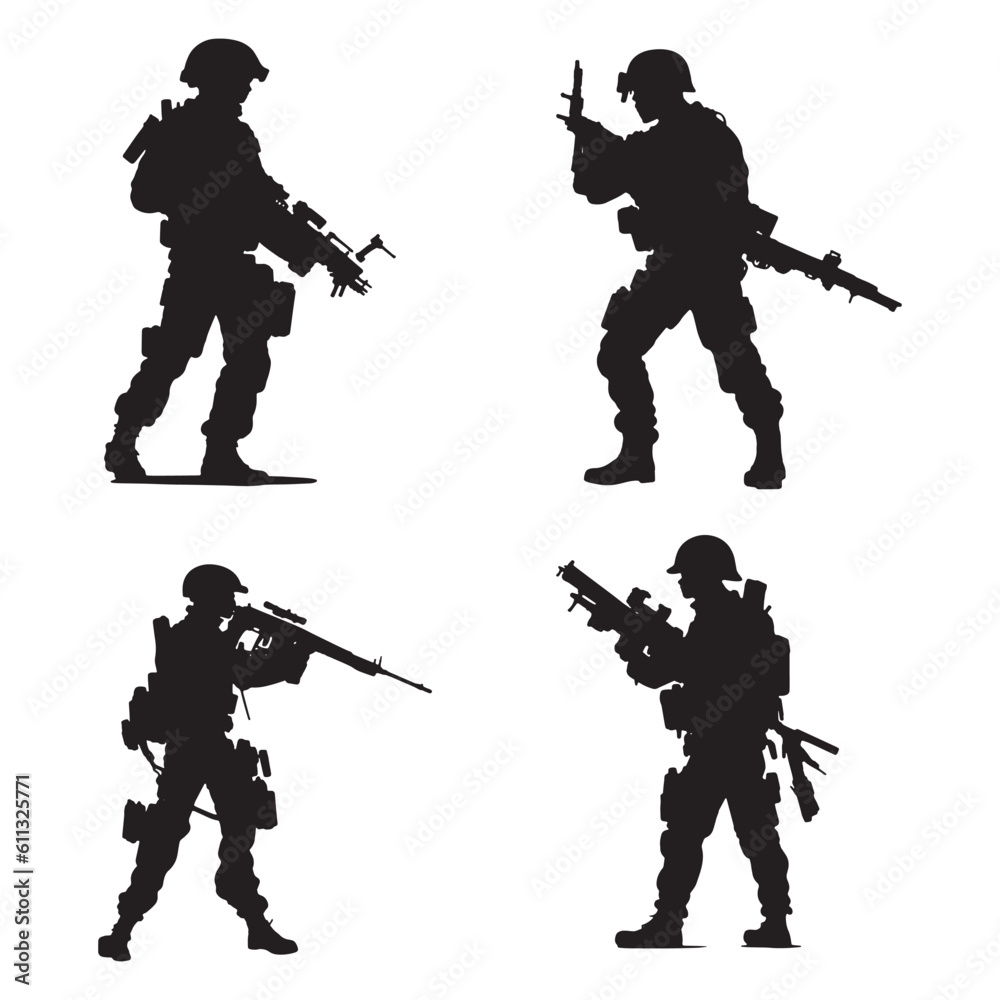 silhouette of a soldier. Soldier vector silhouette. Special Force ...