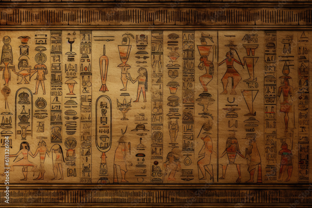 Obraz premium Antique Egyptian Paintings On A Stone Wall For The Background Created With The Help Of Artificial Intelligence