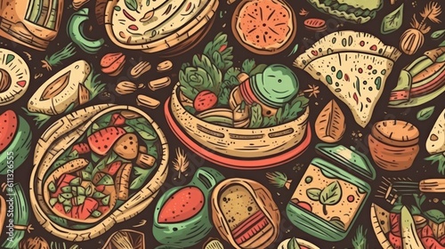 Mexican Food Pattern, Food Patterns, Mexican Food , Abstract Pattern, Mexican Food Abstract Pattern, Ai Generated Art.