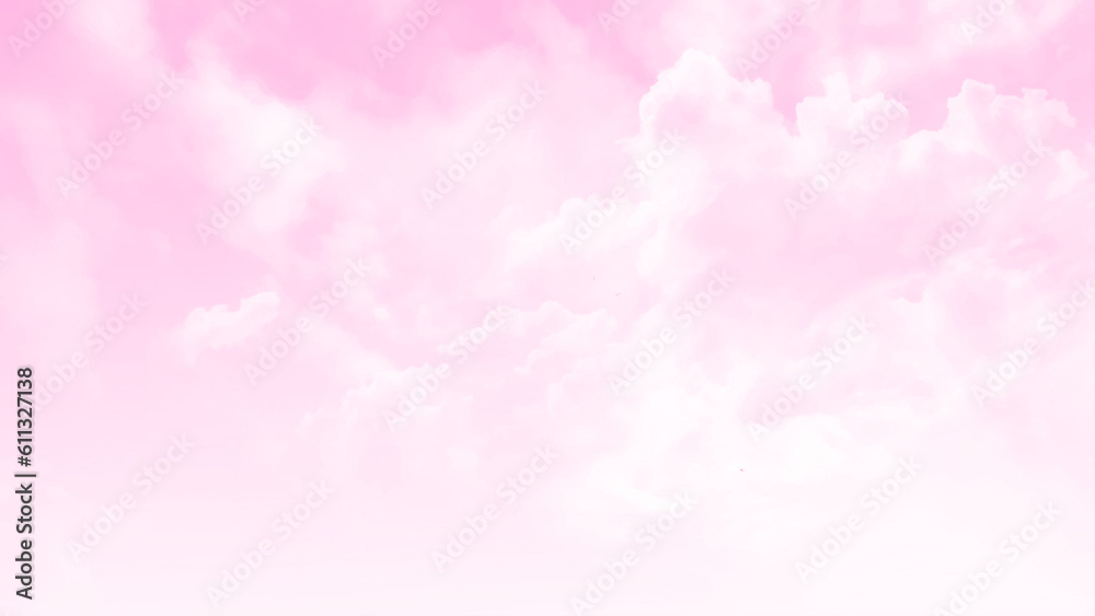 Pink sky background with white clouds. Abstract wallpaper in vector. 