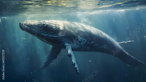 Whale swimming under sea. AI generated. © Tremens Productions