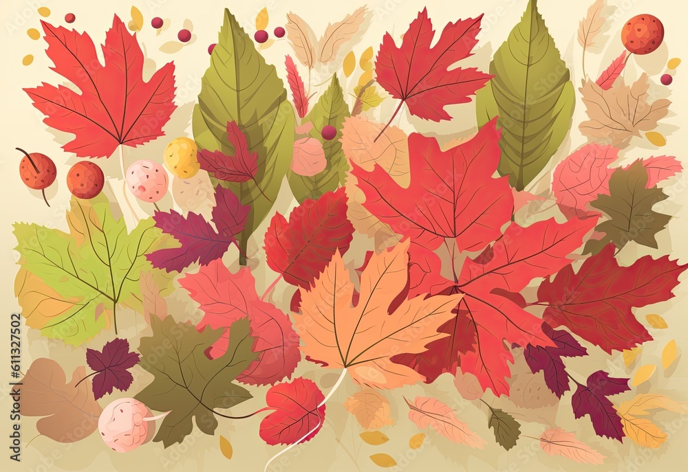 Autumn falling colorful leaves seamless pattern. Generative AI