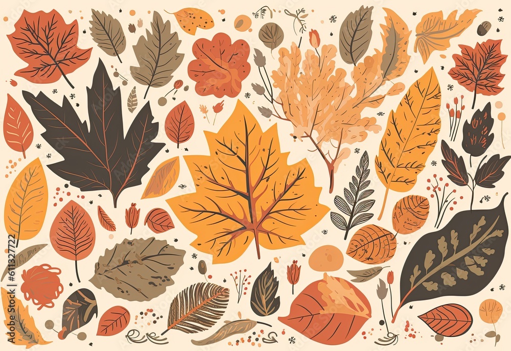 Obraz premium Autumn falling colorful leaves seamless pattern. Generative AI
