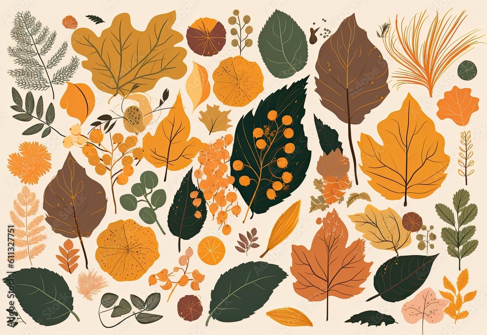 Autumn falling colorful leaves seamless pattern. Generative AI