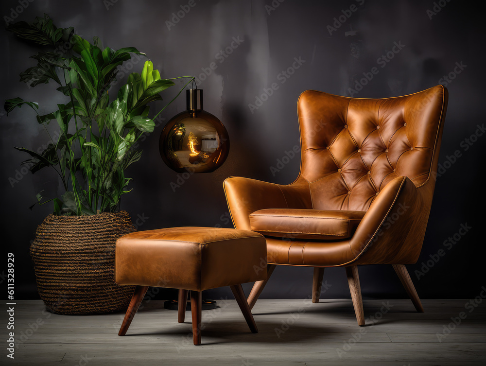Generative ai illustration of luxurious brown leather armchair