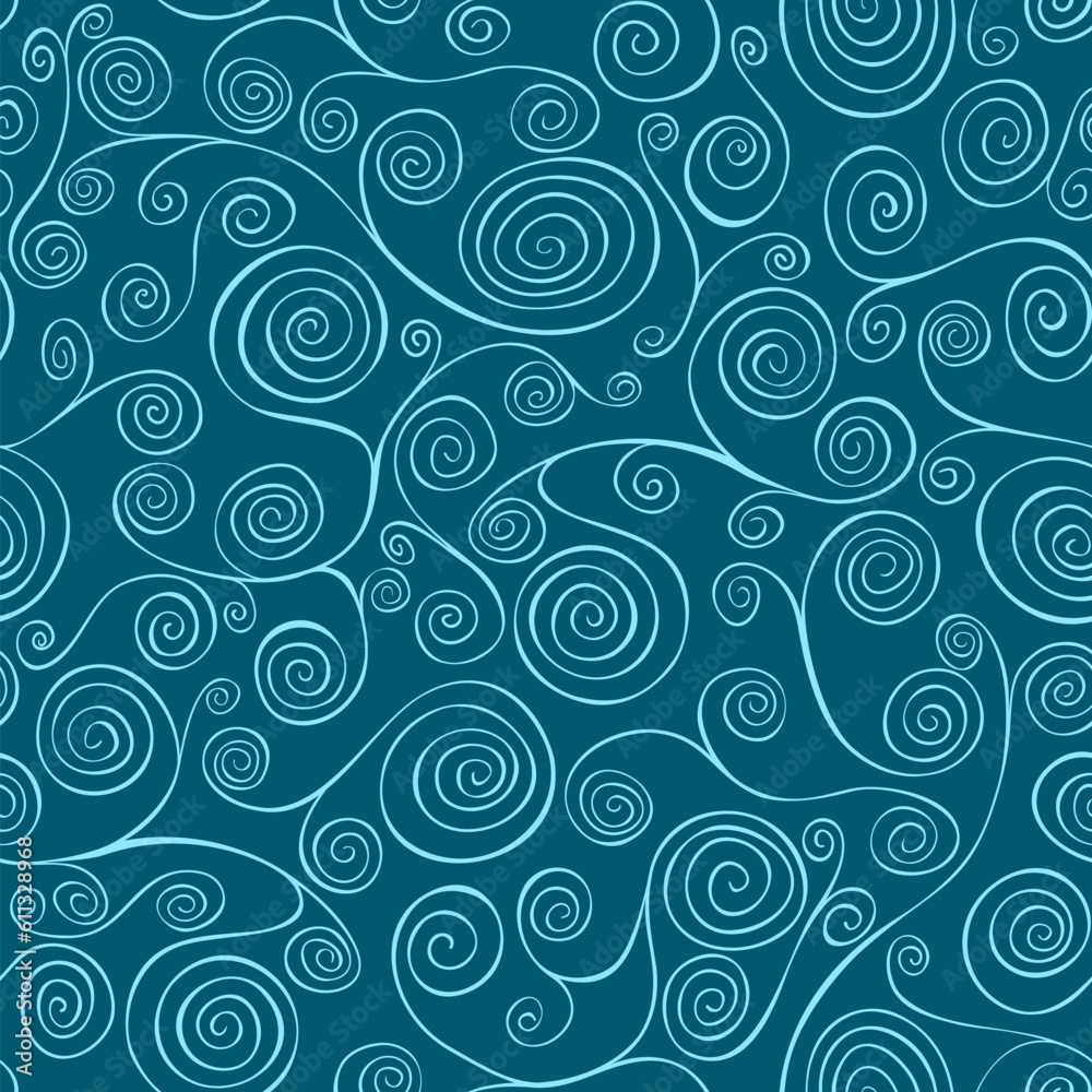 Seamless vector pattern. Teal abstract spirals motive. Seamless vector pattern. Teal abstract spirals motive.