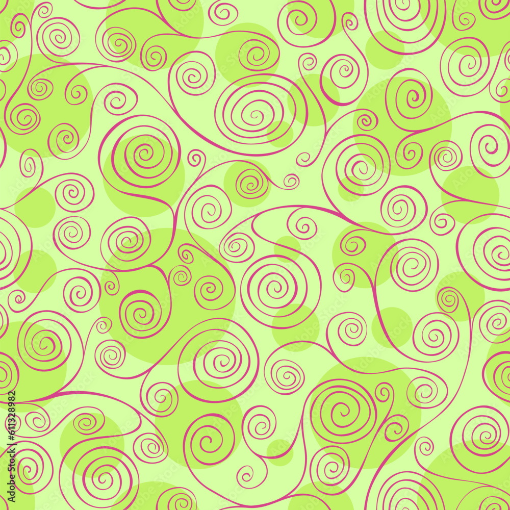 Seamless vector pattern. Green abstract spirals motive.