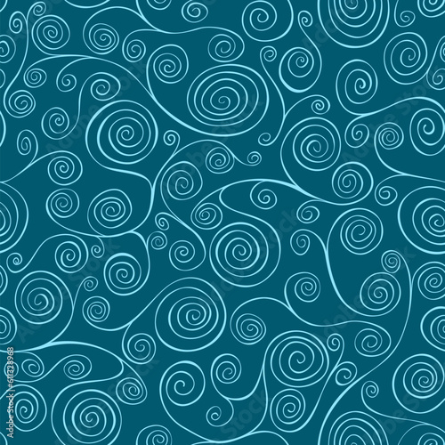 Seamless vector pattern. Teal abstract spirals motive.