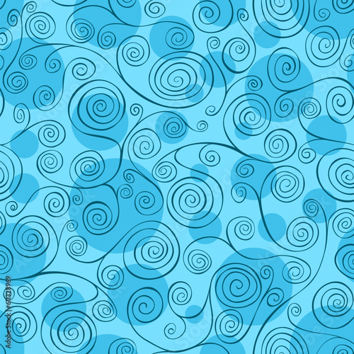 Seamless vector pattern. Blue abstract spirals motive.