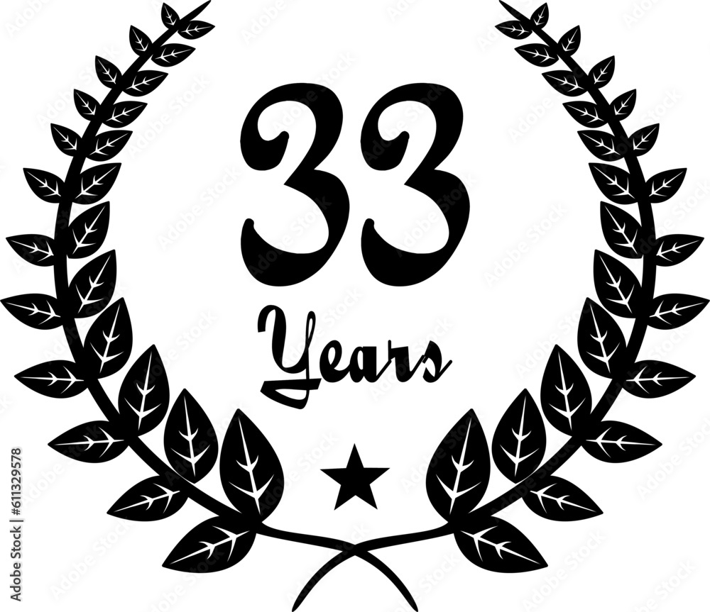 Obraz premium 33 Years Anniversary stilyzed Laurel, black and white
