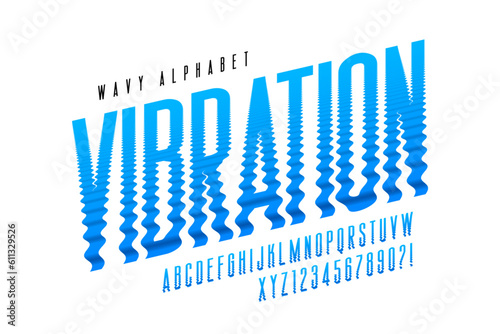 Distorted bright light characters, retro-futuristic original type. Wavy alphabet.