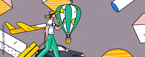 Holiday travel travel characters internet background vector hand drawn illustration
