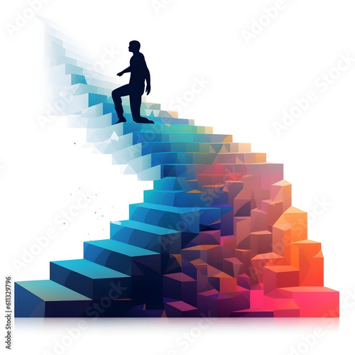 Climbing the staircase of accomplishment, symbolic artwork reflecting personal growth