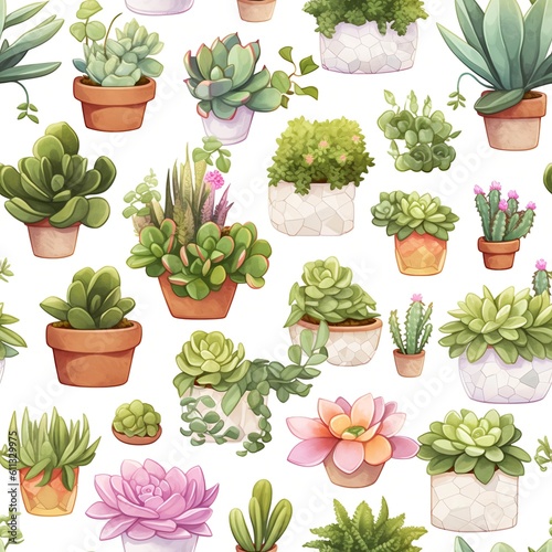 Seamless tile Floral pattern background design, Flowers cactus leaf, ecology, eco, Generative AI