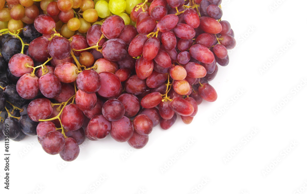 Grapes isolated on white background with room for text.