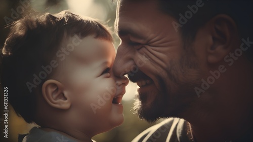 Fictional Persons. Magical moments, enchanting photo of father and child lost in their own world of joy