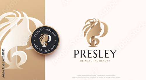 beauty monogram letter p woman silhouette logo design