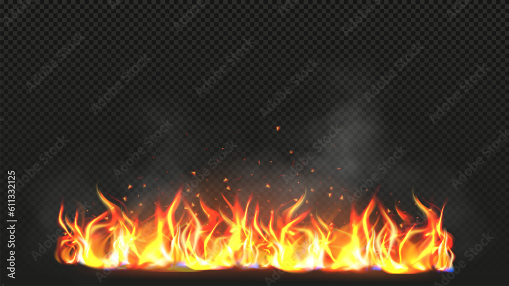 Realistic fire with smoke on a dark background. Vector illustration Realistic fire with smoke on a dark background. Vector illustration