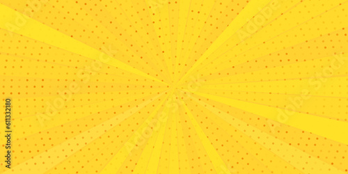 Pop art background. Halftone comic pattern. Cartoon starburst texture. Orange backgrounds, Sun rays Vector