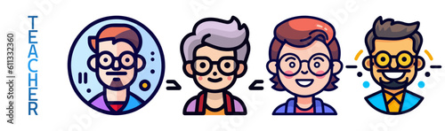 teachers cartoon illustration, caricature, profession icon