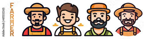 farmers cartoon illustration, caricature, profession icon