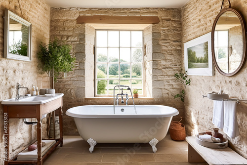 Bathroom decor  interior design and home improvement  bathtub and bathroom furniture  English country house and cottage style  generative ai